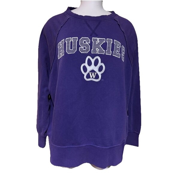 NEW Washington Huskies Colosseum Athletics Purple Crew Neck Sweatshirt Women's M - Picture 2 of 12